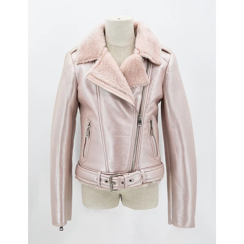 Girl's faux leather jacket with faux fur backing