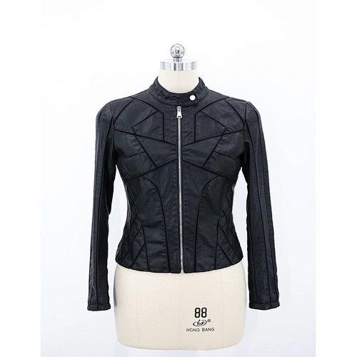 Women's pu jacket splice together with pu and mesh