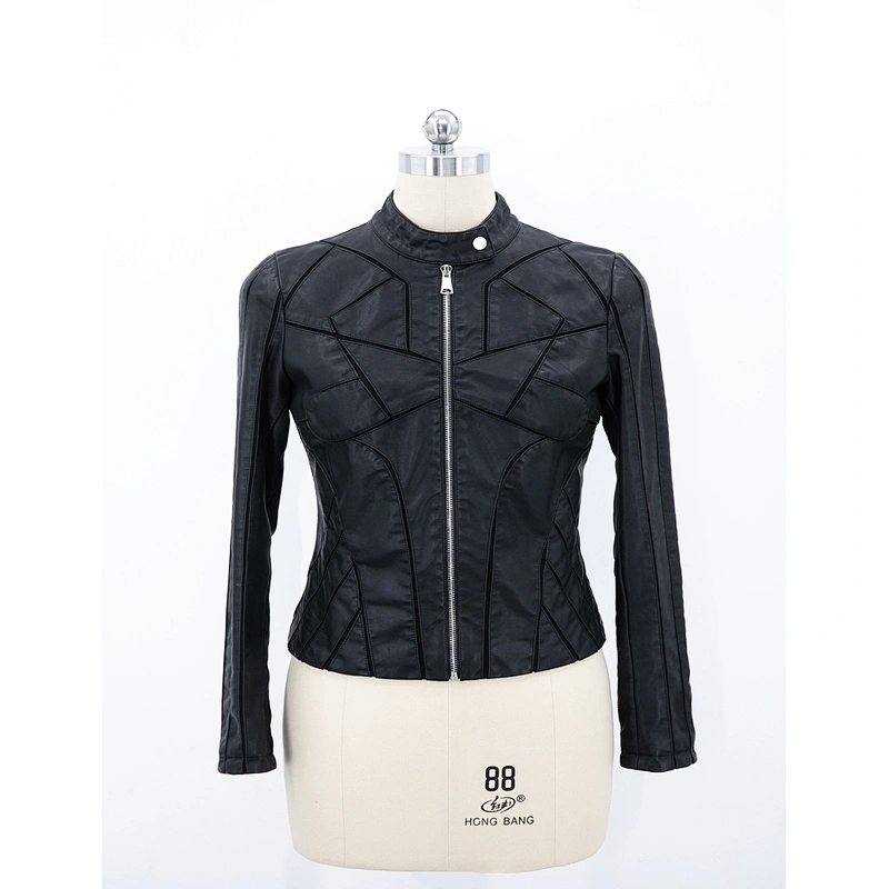 Women's pu jacket splice together with pu and mesh