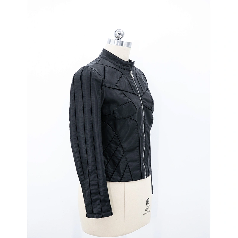 Women's pu jacket splice together with pu and mesh