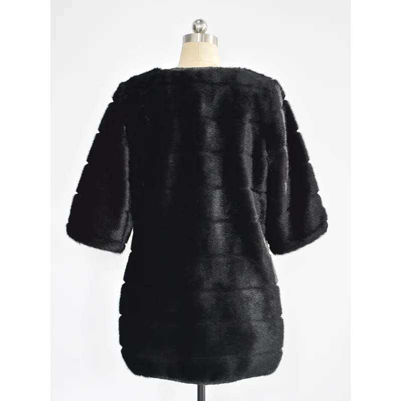 Lady's faux fur jacket short sleeve