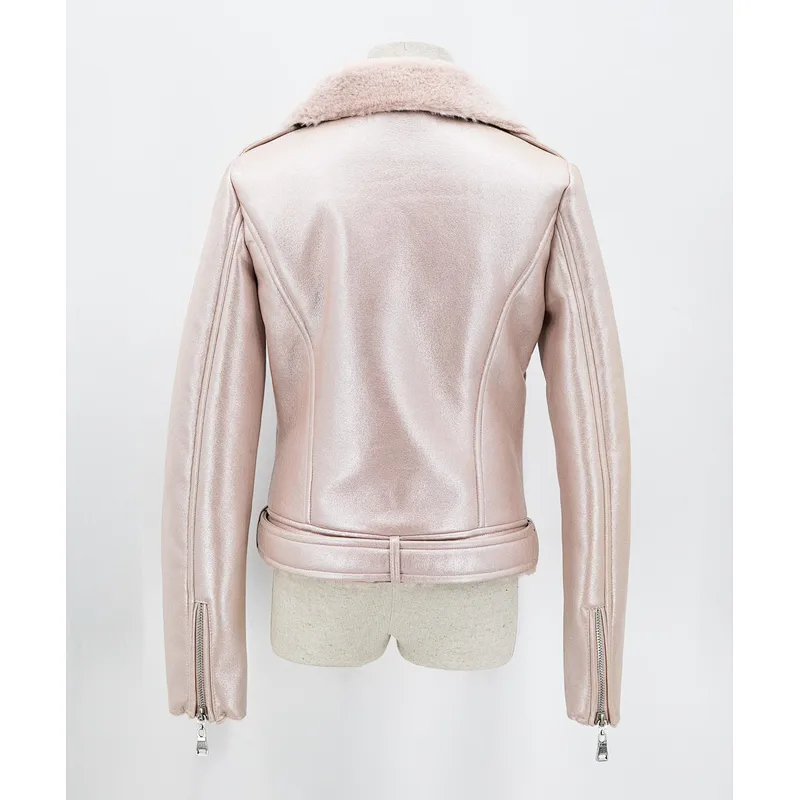 Girl's faux leather jacket with faux fur backing