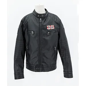 Boy's fayx leather jacket with sleeve patch