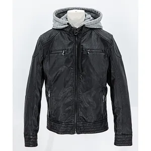 Boy's faux leather jacket with hood