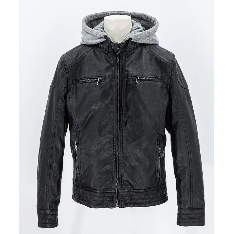Boy's faux leather jacket with hood