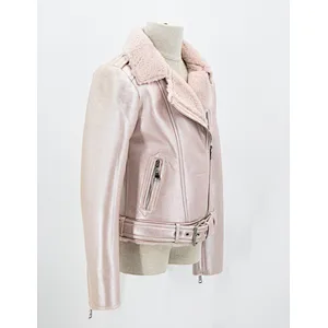 Girl's faux leather jacket with faux fur backing