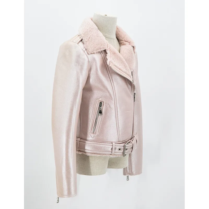 Girl's faux leather jacket with faux fur backing