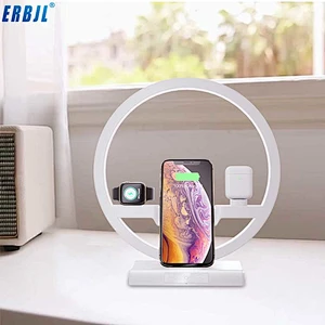 2019 hot sales 10W 4 in1 function 2 Coil Charger with Small Lamp N38 wireless charger for earphone watch Mobile Phone Charging
