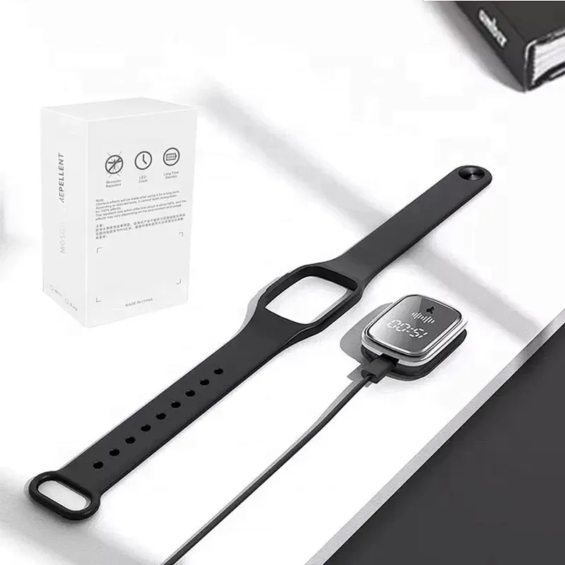 Factory price ultrasonic mosquito repellent bracelet with LED time display black smart bracelet