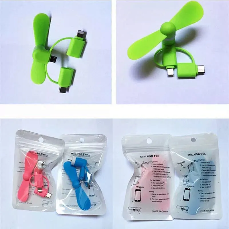 3 in 1 type-c fan portable mobile phone usb mini  fan for iphone and for android