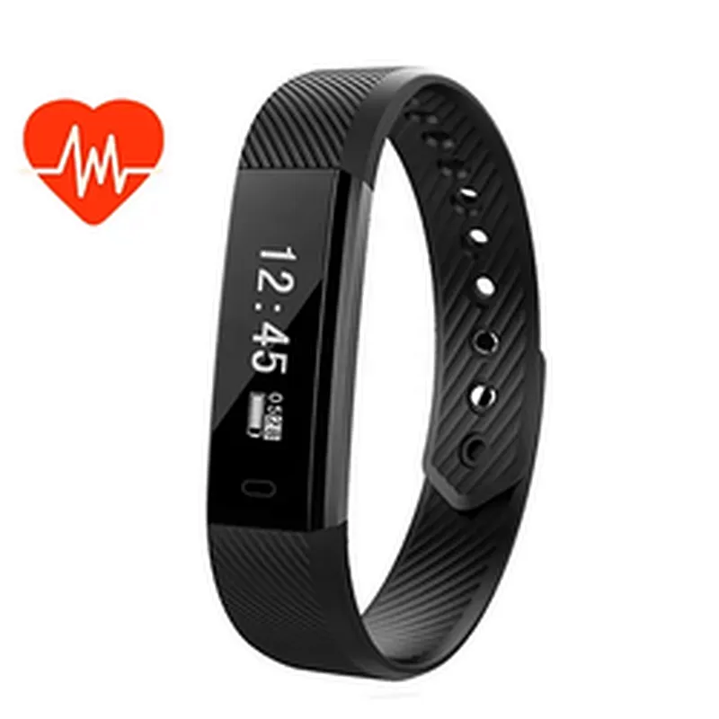 Unisex black IPX7 usb charge wireless OLED screen  115 smart bracelet