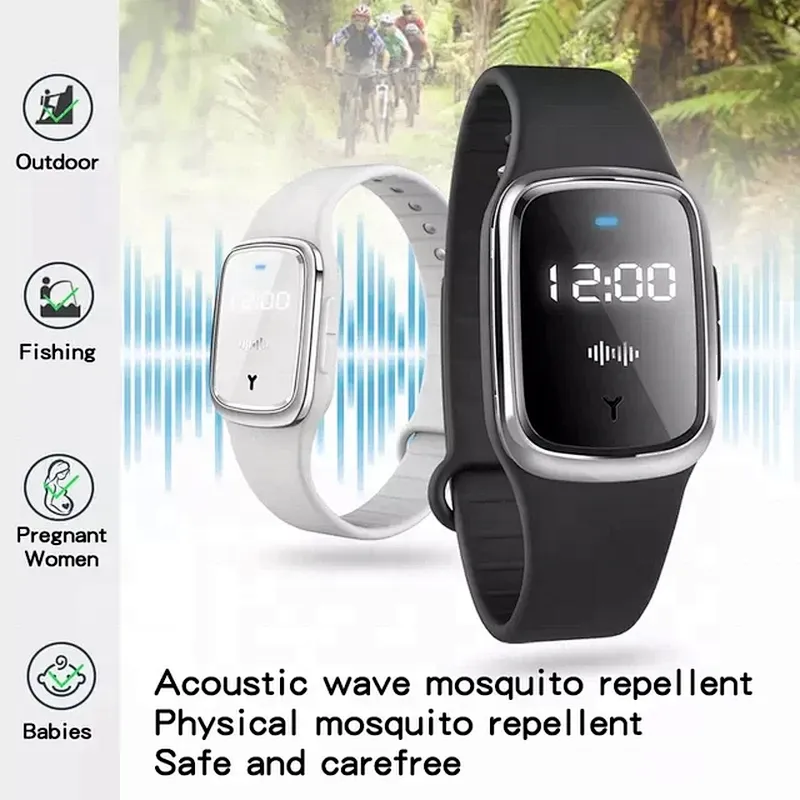 Factory price ultrasonic mosquito repellent bracelet with LED time display black smart bracelet