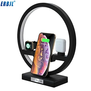 2019 hot sales 10W 4 in1 function 2 Coil Charger with Small Lamp N38 wireless charger for earphone watch Mobile Phone Charging