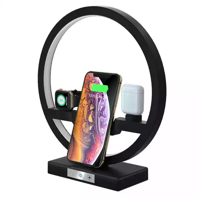 New design High quality 10W fast charge QI standard 4in1 Wireless chargerwith Led Light