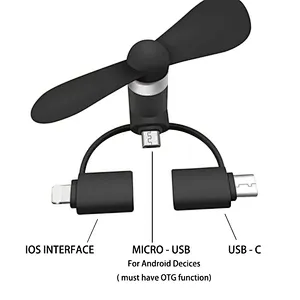 3 in 1 type-c fan portable mobile phone usb mini  fan for iphone and for android
