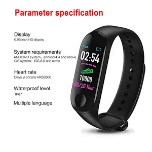 message push  M3 smart bracelet Heart rate and blood pressure monitoring smart bracelet
