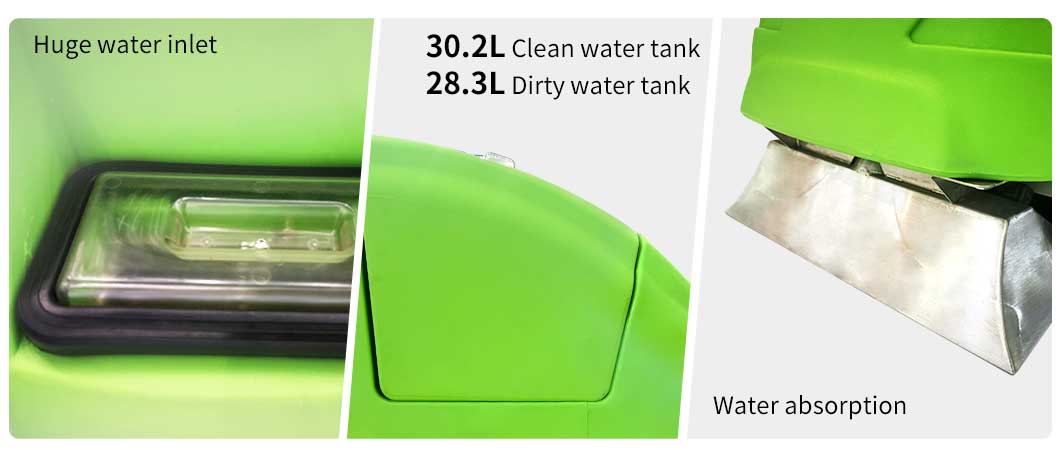BT-EB321 industrial carpet extractor water tanks and suction nozzle details
