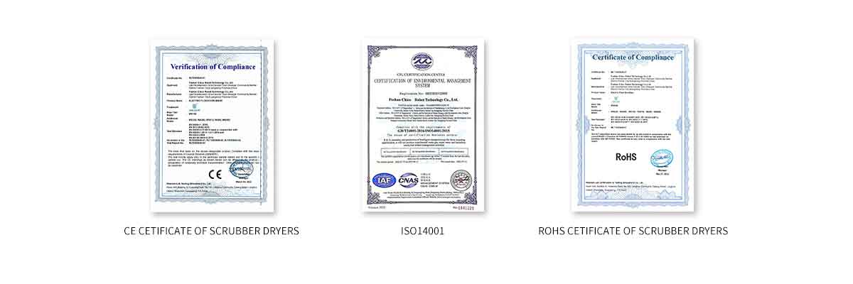 CE ISO14001 and RoHS compliance certificates for BT-AAWS150 Electric Floor Scrubber