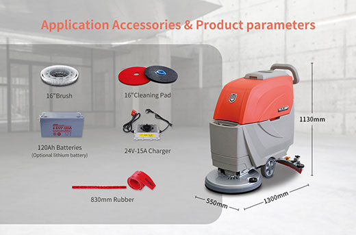 BT-AAWS65 Power Scrubber machine accessories and technical parameters spec sheet