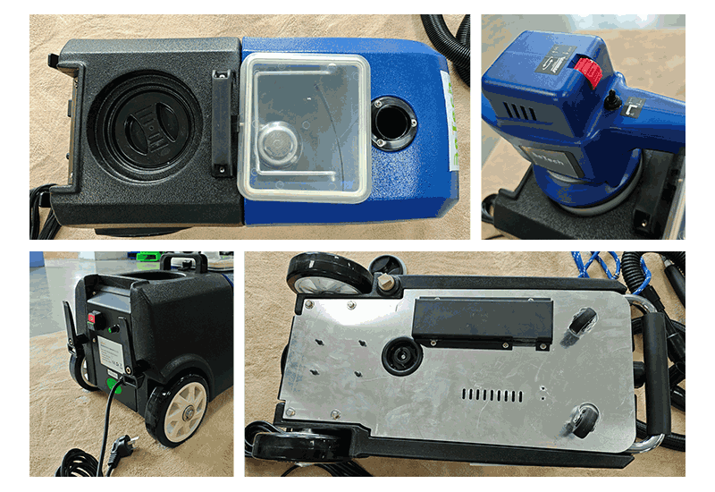 Key product features and component details of BT-GB3 dry foam upholstery cleaner.