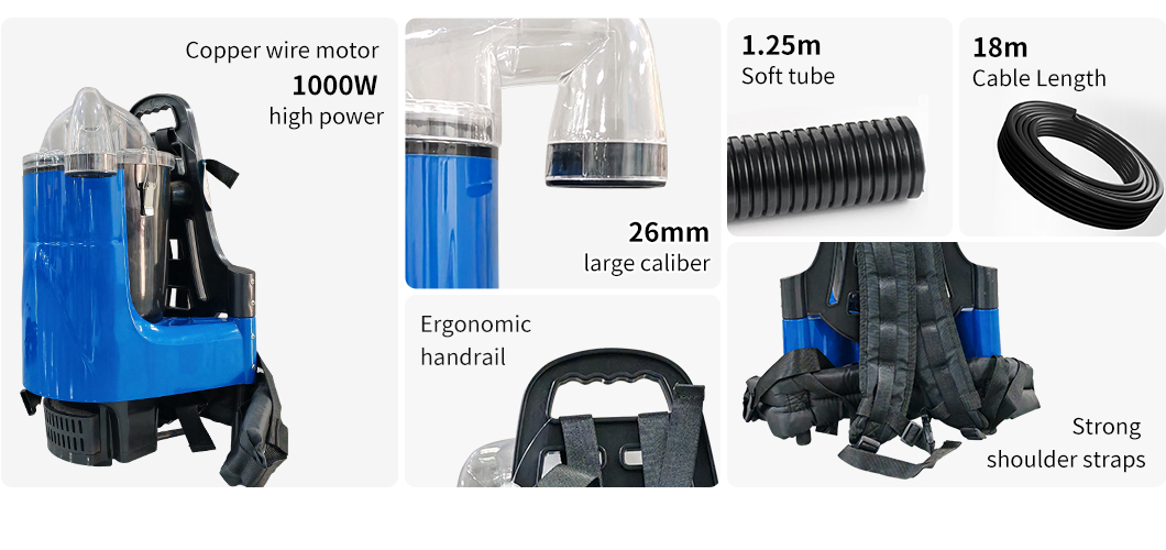 Product features and motor details of BT-CBBXC2A backpack vacuum