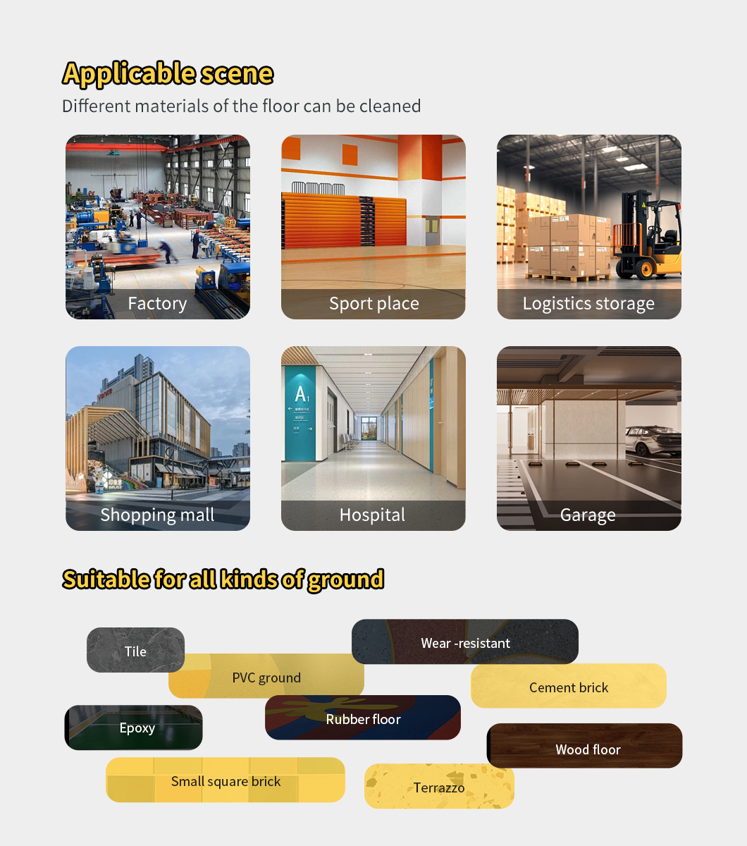 Applicable sites for Ride on scrubber machine