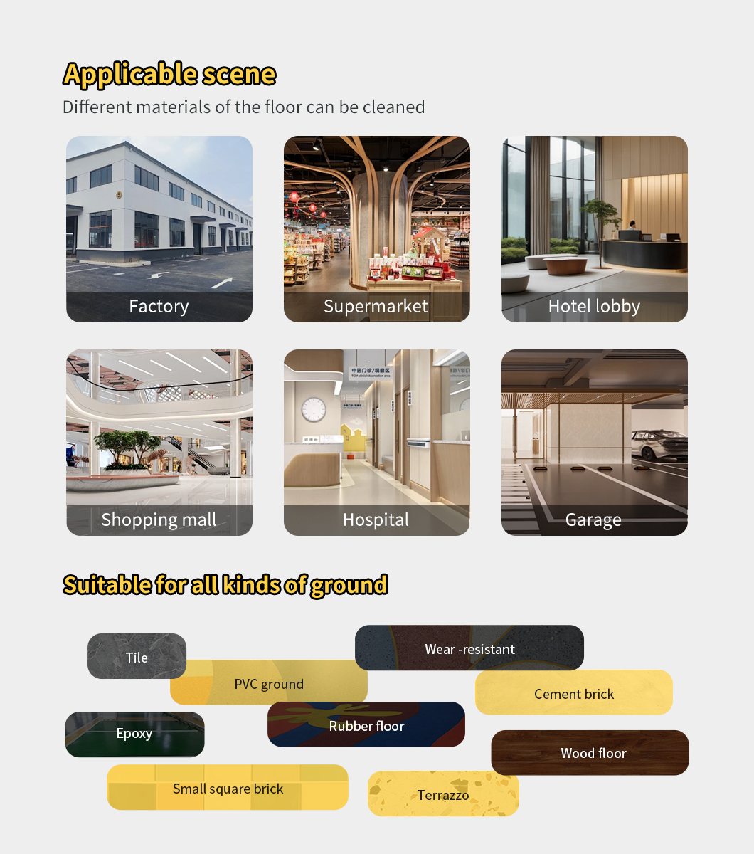Applicable sites for commercial floor scrubber