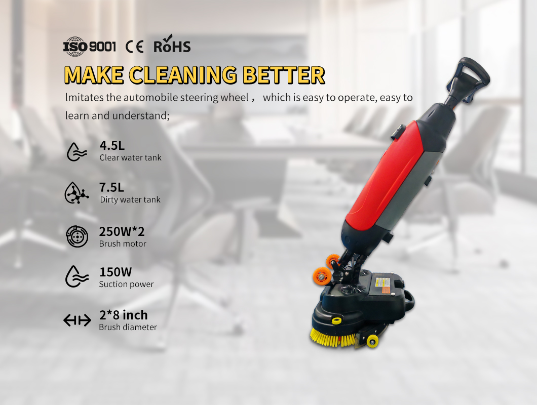 BT-AB13 Mini Floor Scrubber with 400mm cleaning width, IoT smart management, and detachable lithium battery for commercial cleaning