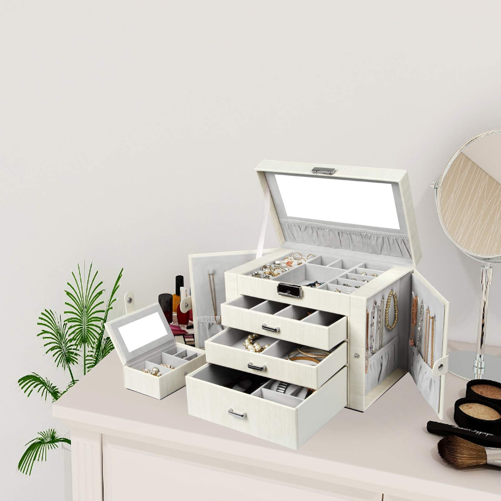 Application of White Wood Grain Jewelry Box with mirror