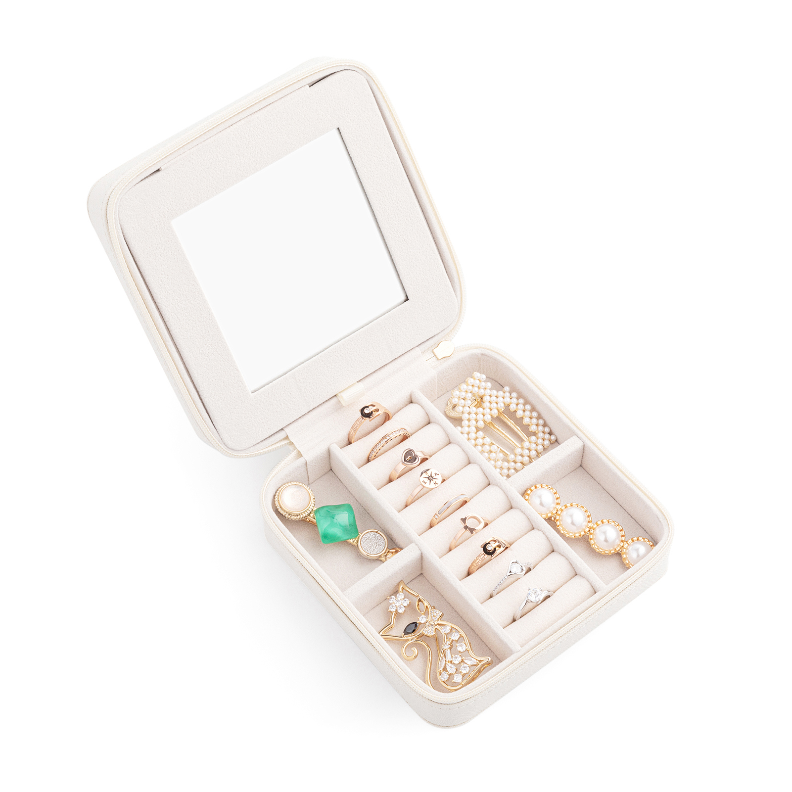 【IN STOCK】Square Travel Jewellery Box PU Jewelry Case with Mirror