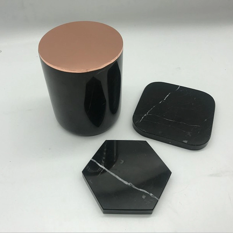 Handmade natural white and black marble candle holder and marble jar