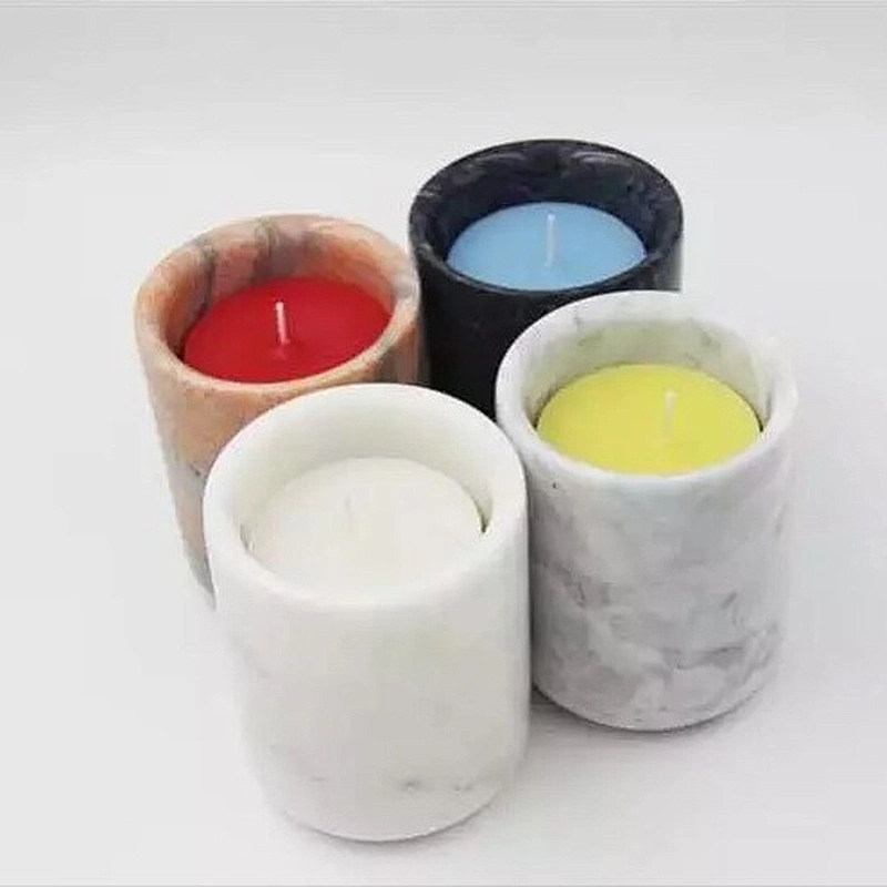 Handmade natural white and black marble candle holder and marble jar