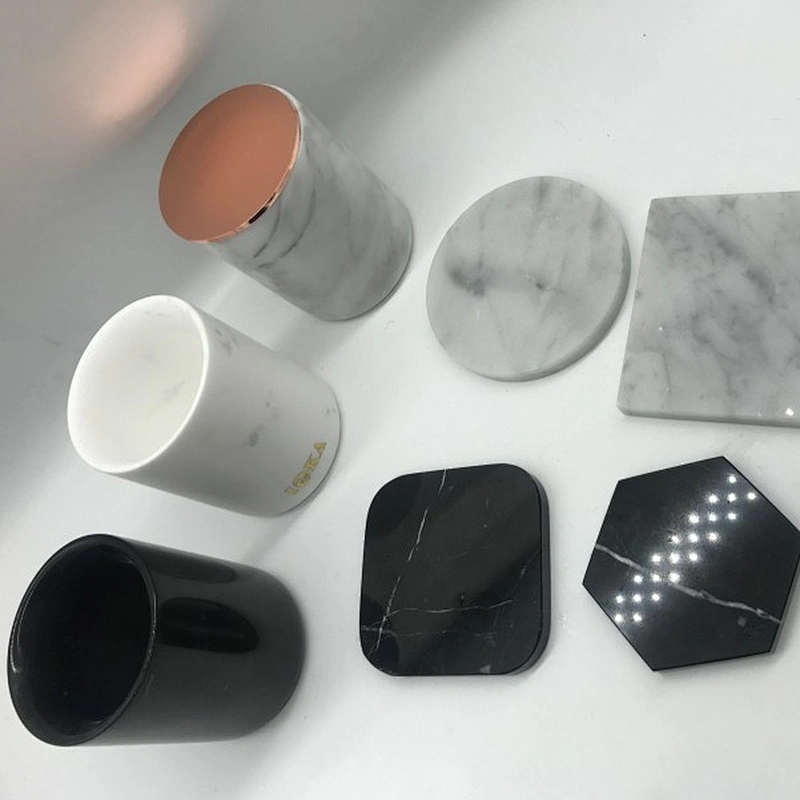 Handmade natural white and black marble candle holder and marble jar