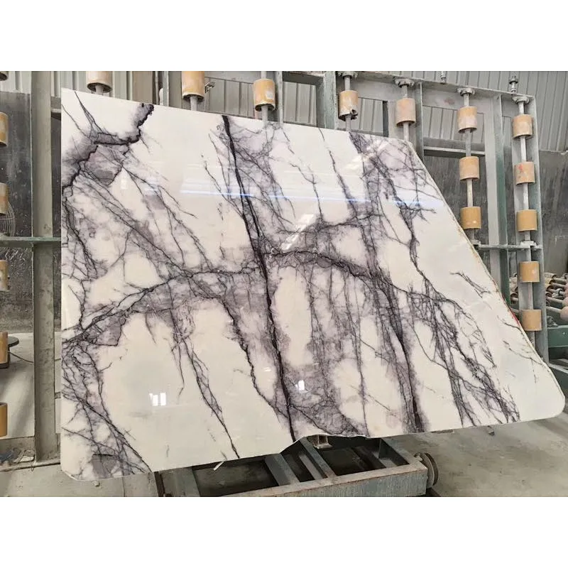 Polished   white marble salb with violet veins for floor tile and countertop cut to size