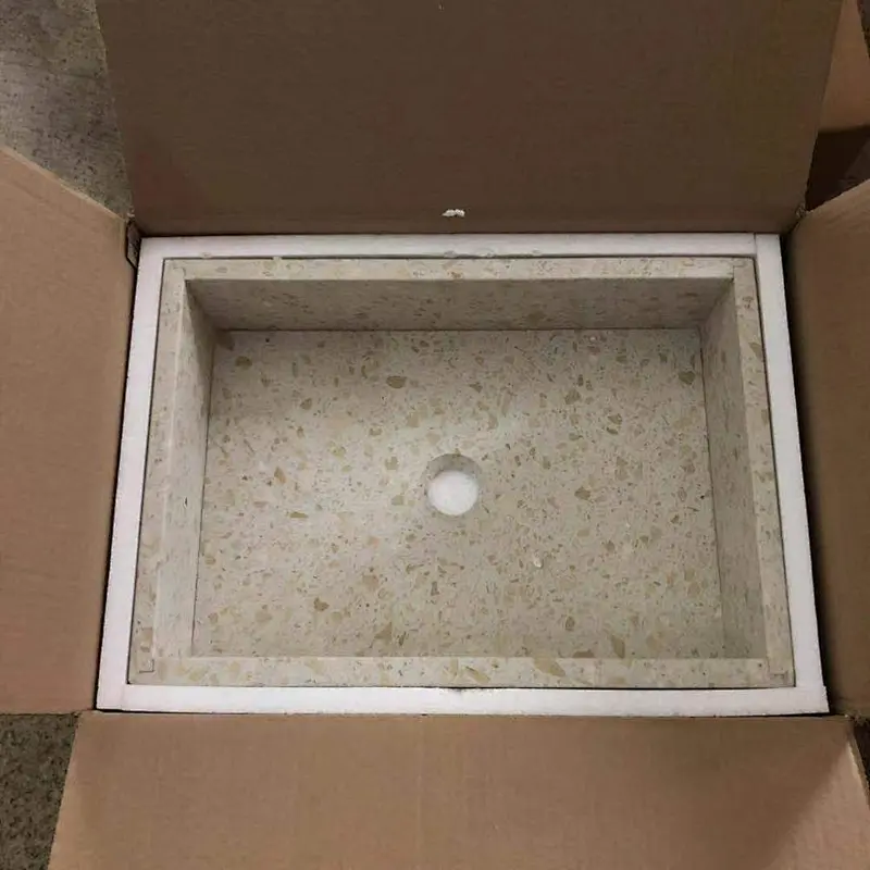 bathroom  waterproof beige vessel sink vanity terrazzo wash basin