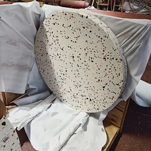 Cement White Color Terrazzo Stone Coffee Round Table Tops