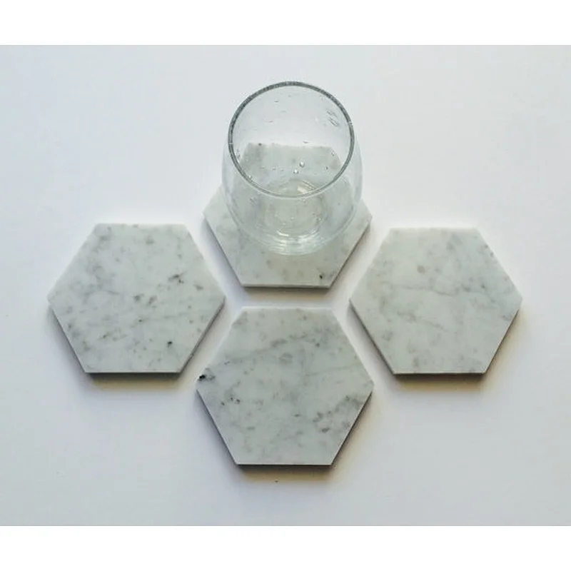natural white marble hexagon coaster