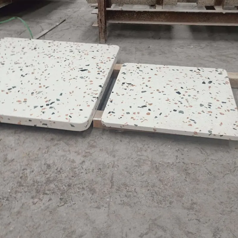Cement White Color Terrazzo Stone Coffee Table Tops