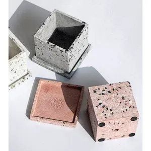 handmade colorful terrazzo flower pot with stone chips