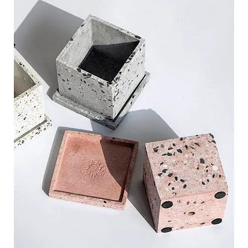 handmade colorful terrazzo flower pot with stone chips
