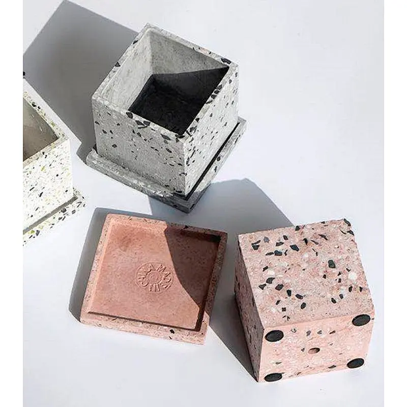 handmade colorful terrazzo flower pot with stone chips
