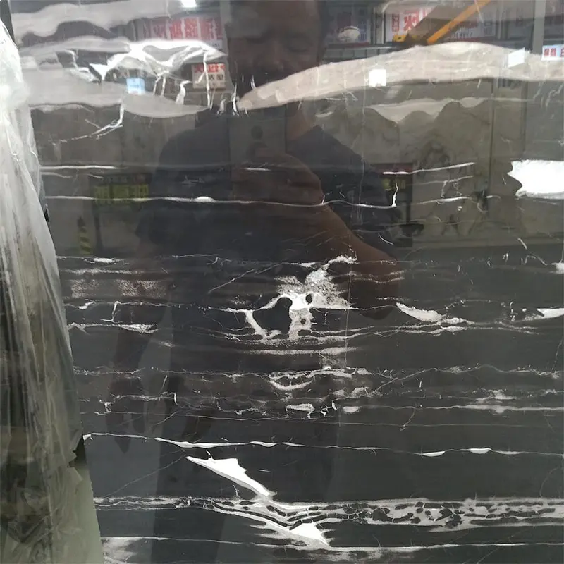 Polished black marble slab and tile for home decoration