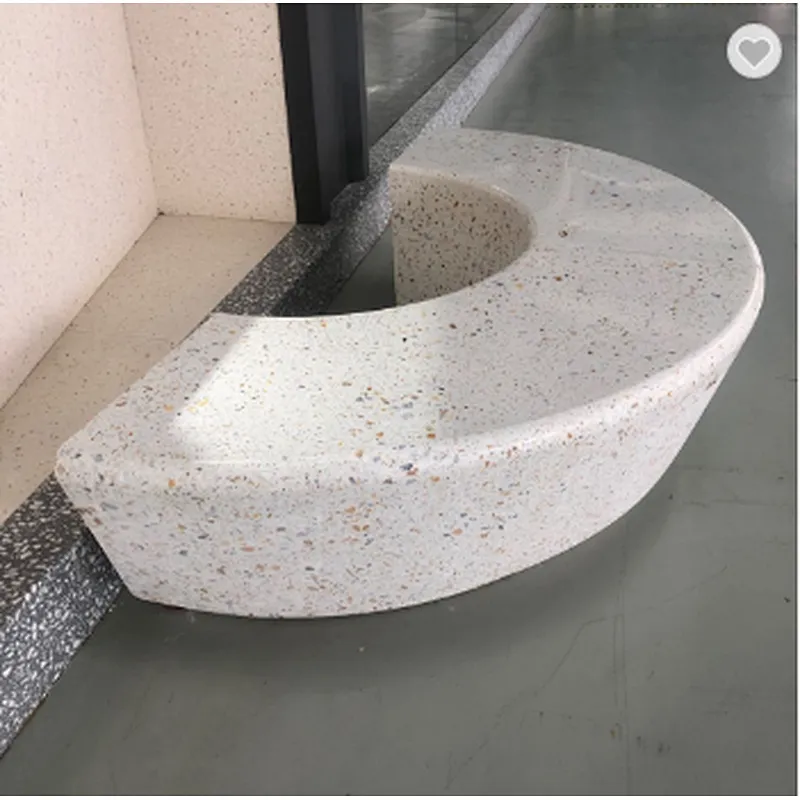 Cement Terrazzo outdoor bench top white bent and round