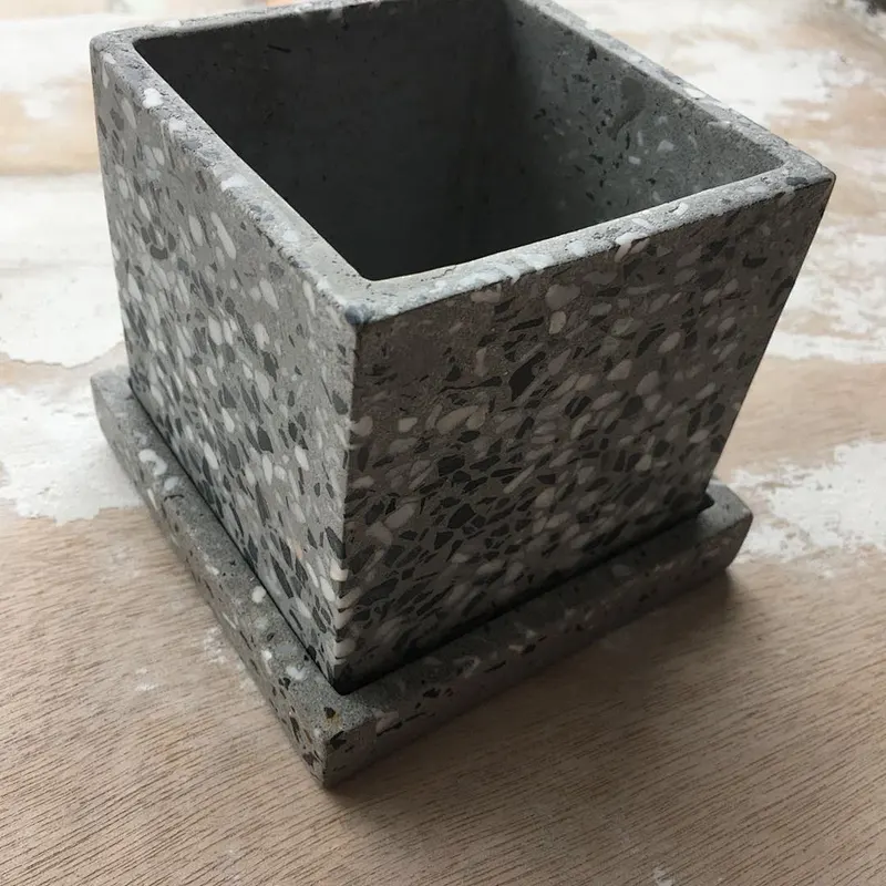 Dark Grey Color Terrazzo Flower Pots Set