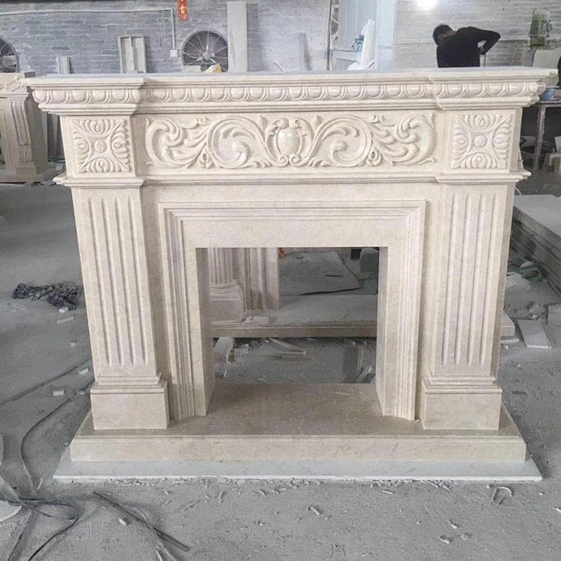 natural beige color marble fireplace