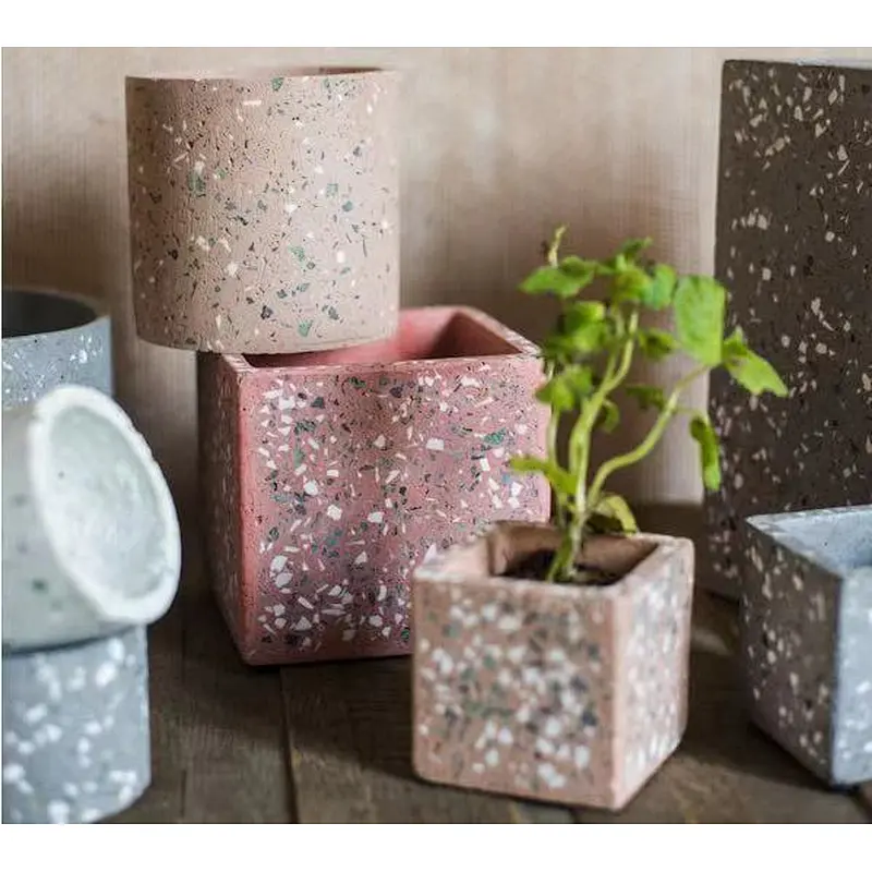 Cement terrazzo flower pot