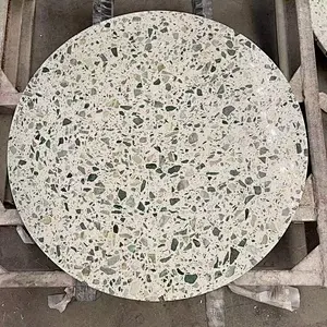 Round White Cement Terrazzo with Big Green Aggregates Table Tops