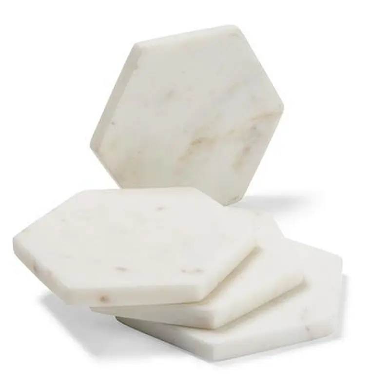 natural white marble hexagon coaster