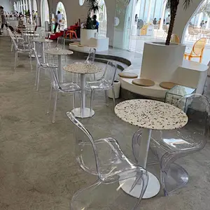 Round White Cement Terrazzo with Big Green Aggregates Table Tops