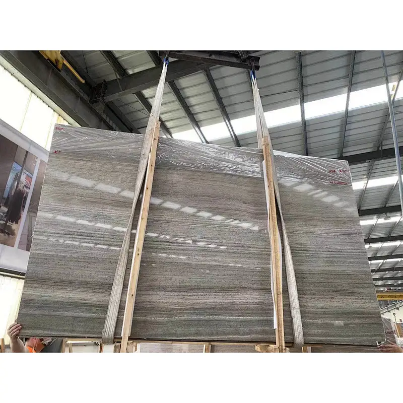 Best selling  polished grey wooden grains marble slab &tile for flooring and wall decoration